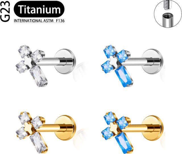 Ohrstecker Kreuz, Titan, Zirkonia, Silber, Unisex - Bild 1