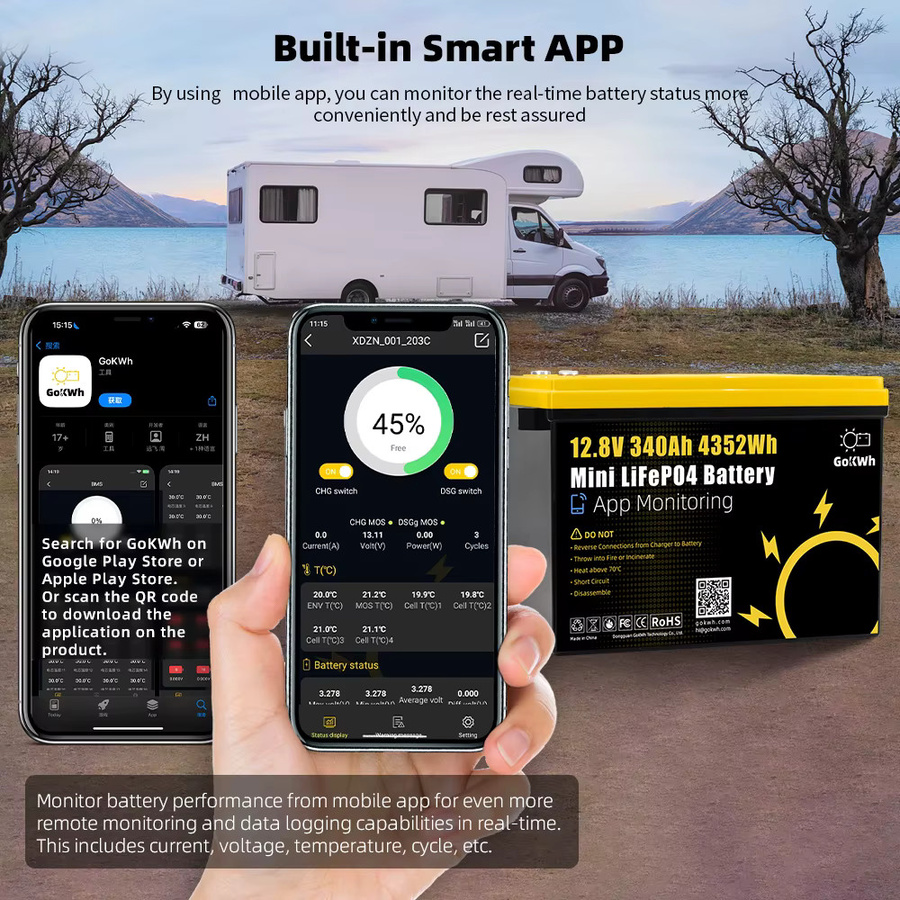 Futuraglow LiFePO4 Batterie 12V 100Ah 340Ah Lithium-Eisenphosphat-Akku mit APP-Steuerung für Solar-Heimenergiespeichersysteme - Bild 3