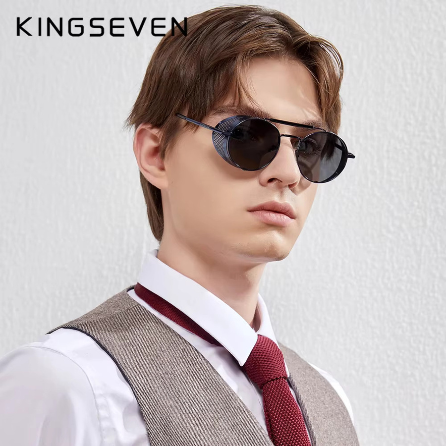 KINGSEVEN Sonnenbrille, Runde Rahmen, Vollrand, Metall, Unisex, polarisiert - Bild 2