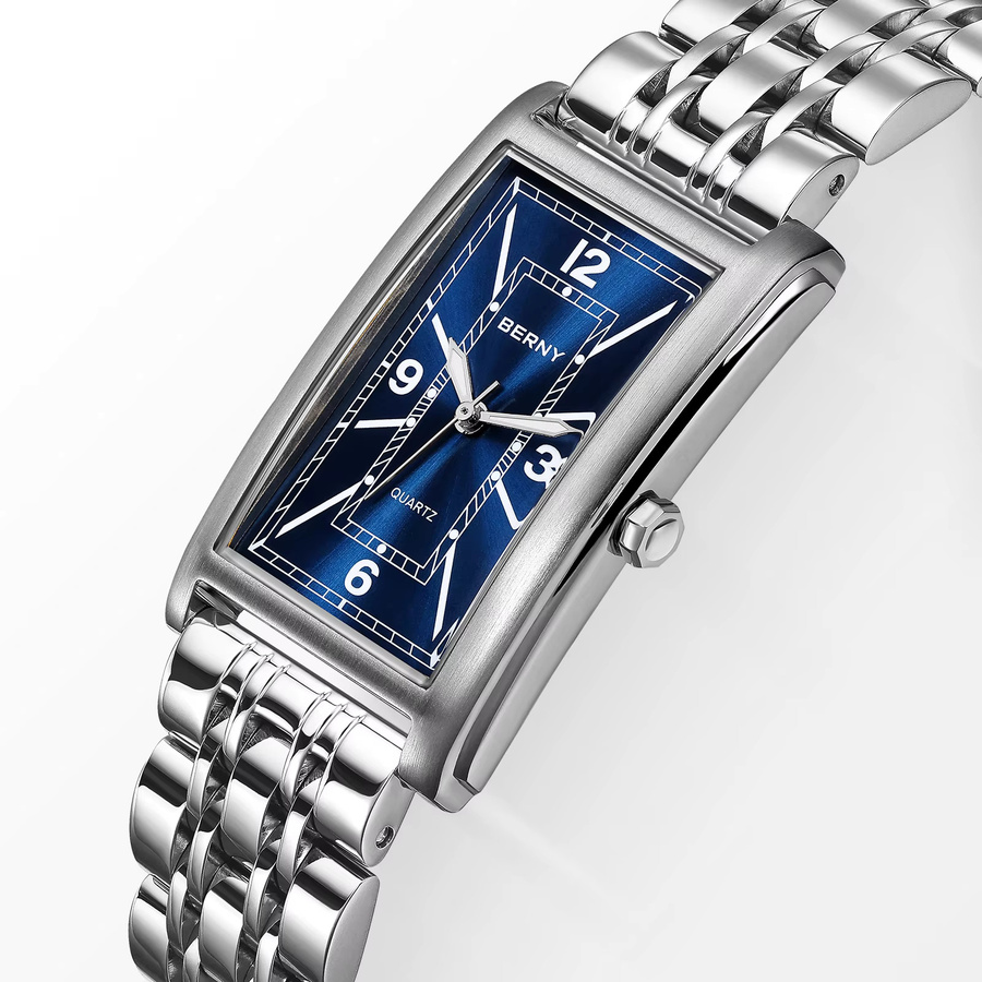 BERNY Armbanduhr, Quarz, Edelstahl, Rechteckig, Blau, Herren - Bild 2