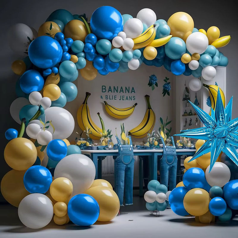 Cartoon-Ballonbogen-Set in Blau, Gelb und Weiß mit Stern-Ballons zur Dekoration für Kindergeburtstage - Bild 1
