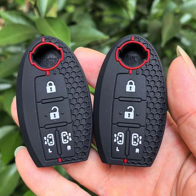 GZKANDM Silikon Autoschlüssel-Hülle für Nissan Quest Elgrand Nv200 Evalia Serena MPV, 4-Tasten Smart Key Case, Schwarz - Bild 1