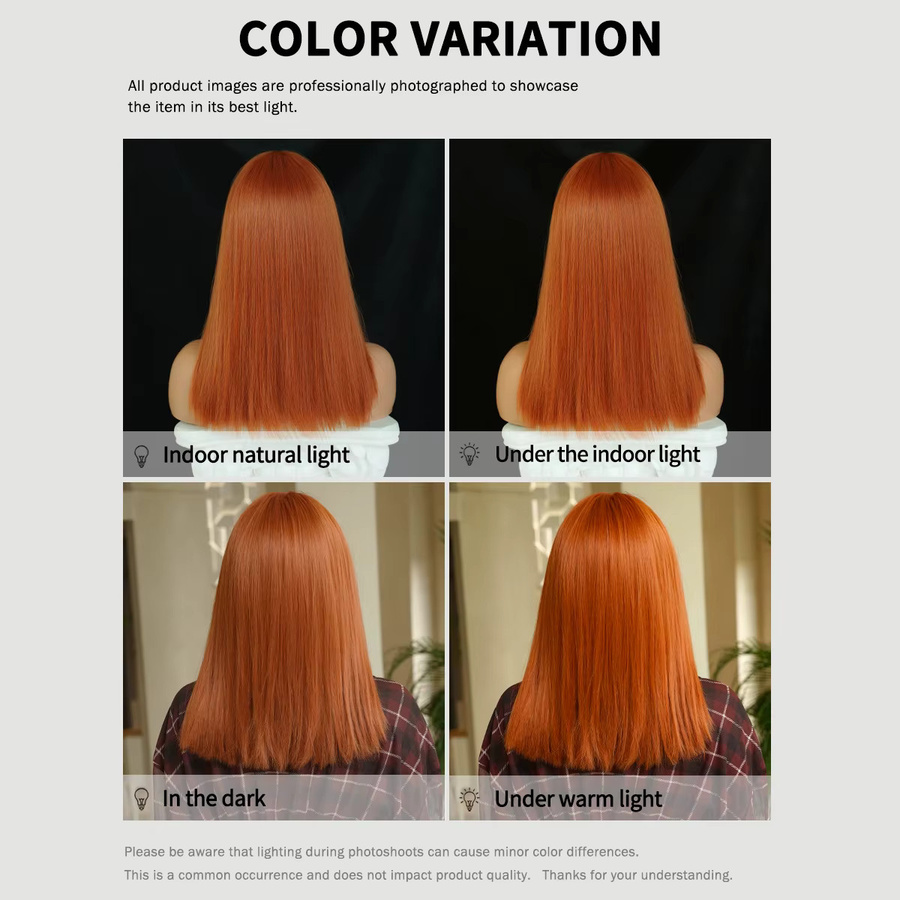 NAMM Perücke, synthetisch, schulterlang, gerade, orange, mit Pony, Damen - Bild 5