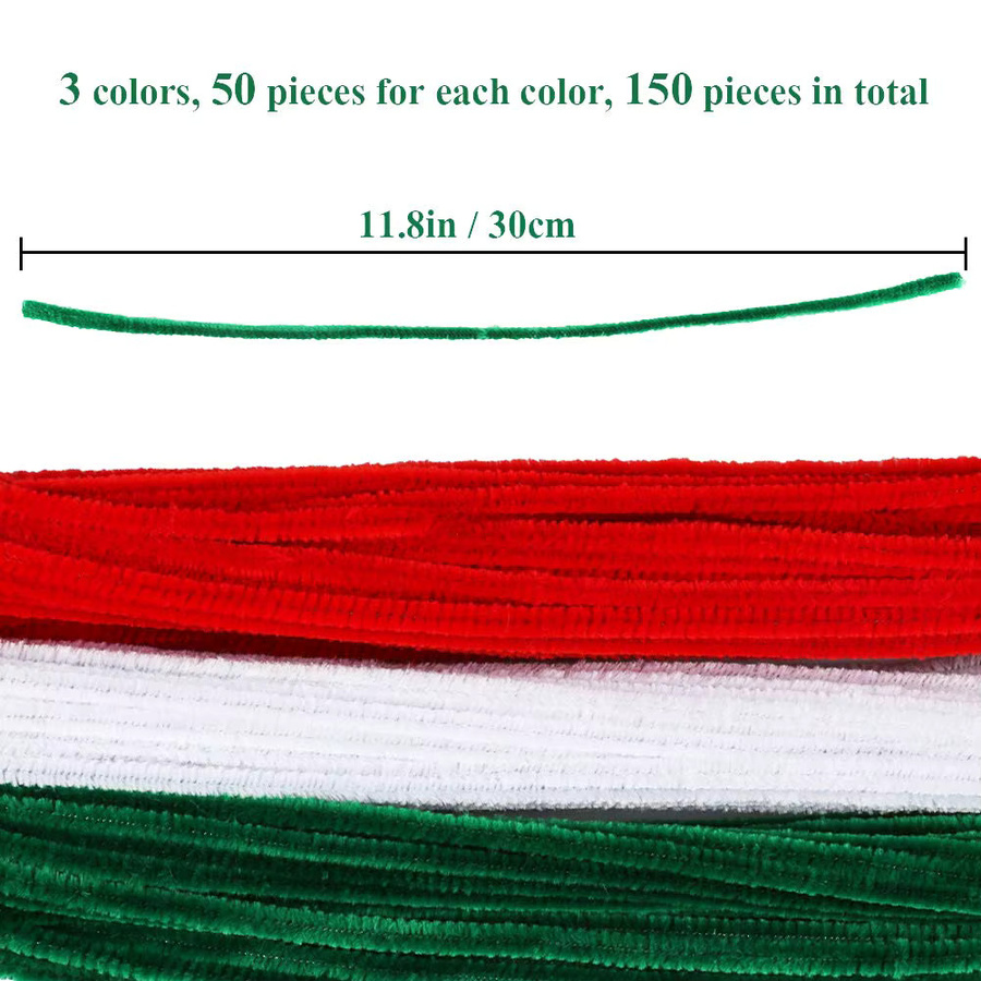 150 Stück Chenille-Pfeifenreiniger für Weihnachts-Bastelprojekte in Rot, Grün und Weiß - Bild 6