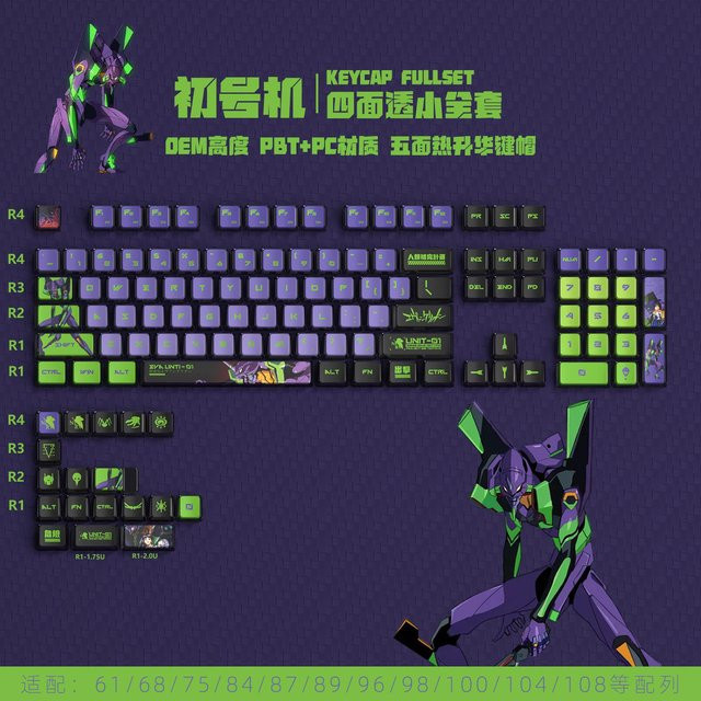 Discover Intime Anime Tastenkappen Rebuild of Evangelion aus transparentem PBT Kristall-Material in Lila - Bild 1