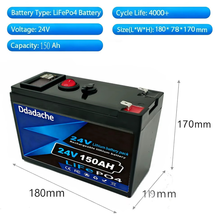 24V LiFePO4 120Ah Lithium-Batterie in Schwarz für Power Wheels, Roller, Radio, USV, Kajak-Fischfinder und Solarpanels mit über 4000 Tiefzyklusladungen - Bild 2