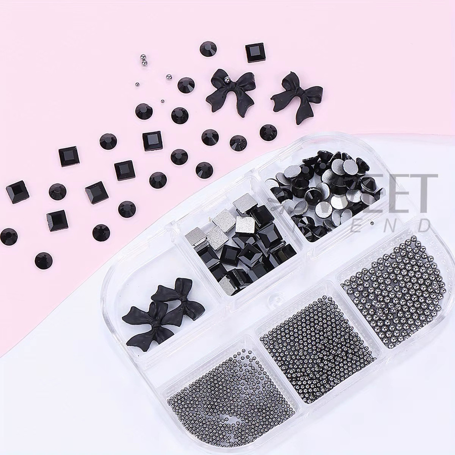 SWEET TREND Nail Art Charms, schwarzes Band, Schleife, Strass, glänzend - Bild 3