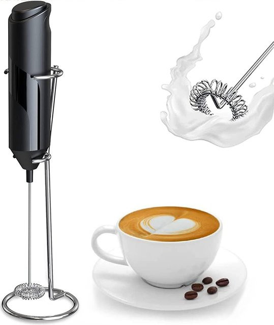 Elektrischer Milchaufschäumer von PGY in Schwarz für Kaffee und Getränke mit Batteriebetrieb - Bild 1