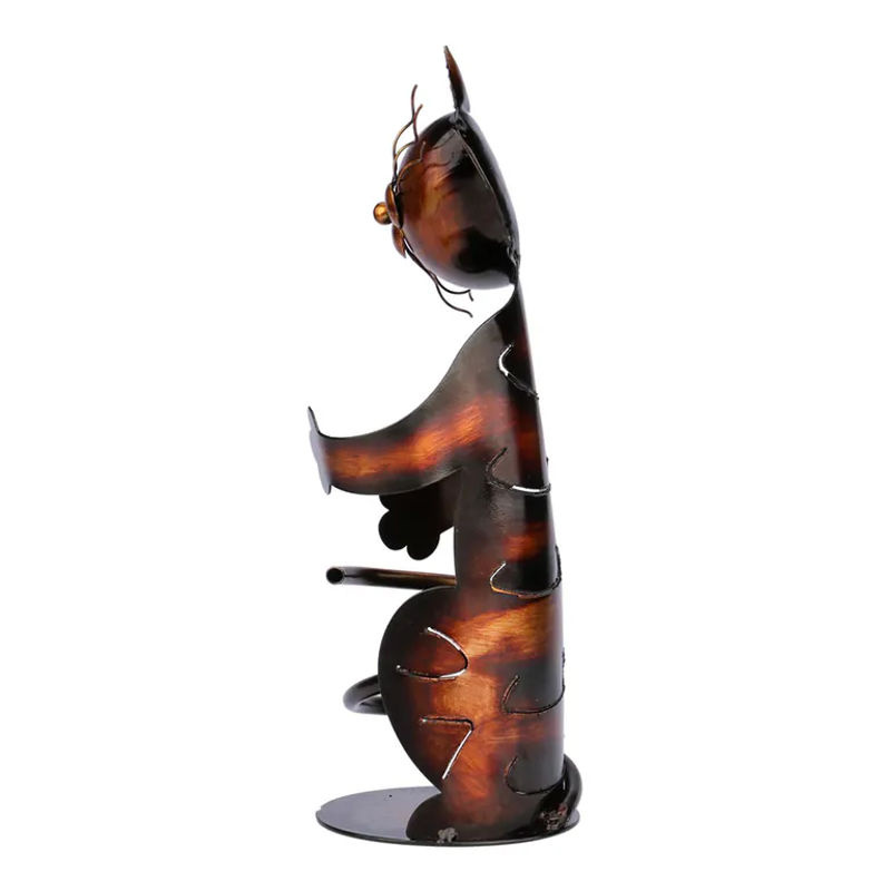 Tooarts Katzenförmiger Weinhalter aus Metall in Braun als dekorative Metallskulptur - Bild 3