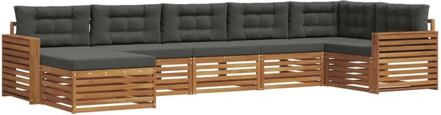 vidaXL 7-teilige Sofagarnitur L-Form aus Massivholz Akazie in Natur und Anthrazit mit Polsterkissen - Bild 1