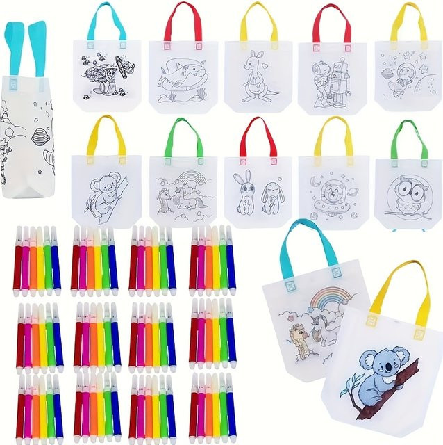 24 Stück bunte DIY-Basteltaschen für Kinder zum Gestalten und als Graffiti-Geschenktüten für Partys - Bild 1