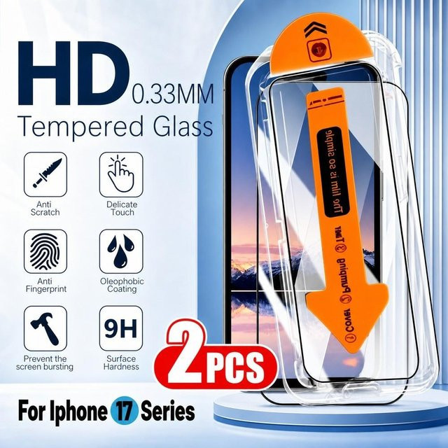 Caihonghong Displayschutz aus gehärtetem Glas für iPhone 15 16 17 18 Pro Max Plus und Air, transparent - Bild 1