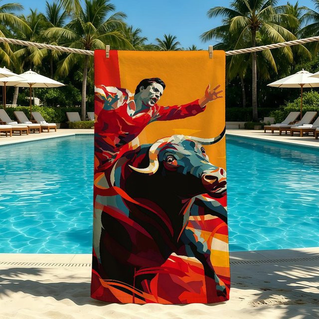 Stierkampf Strandhandtuch von JMG Household Supplies, schnelltrocknend und super saugfähig, Multicolour, B: 90 cm, L: 180 cm - Bild 1