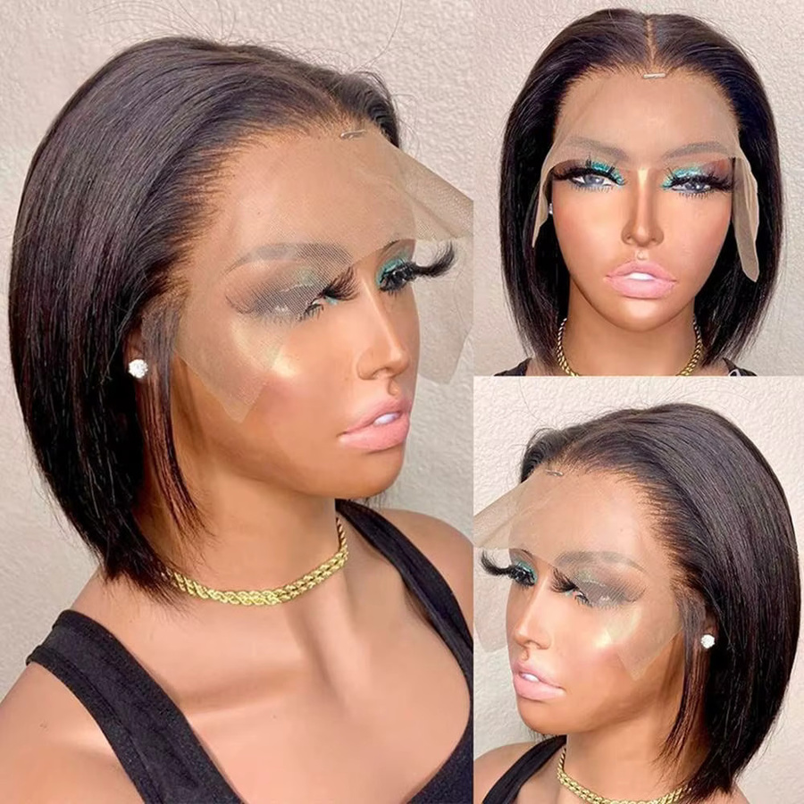 Geeta Bob-Perücke, Echthaar, 100 % gerade, transparente Spitze, Damen - Bild 3