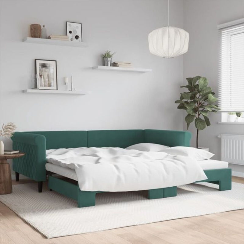 Ausziehbares Funktionsbett Vidaxl aus Samt und Holz in Grün, B/T: 100 x 200 cm - Bild 1