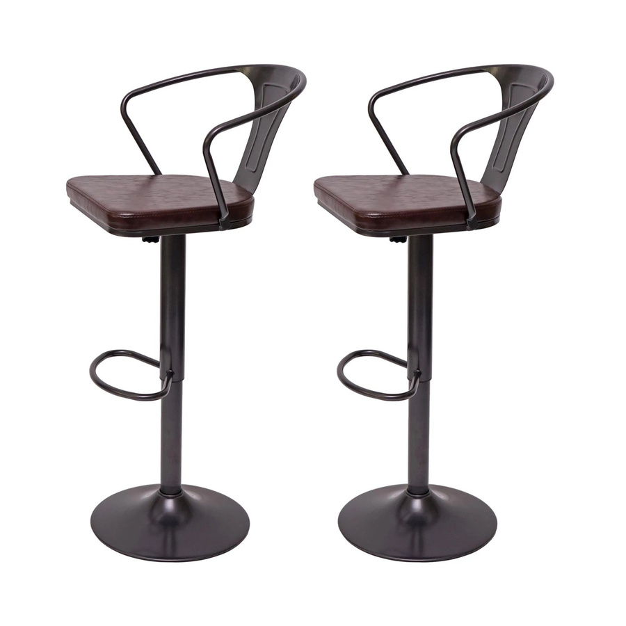 PROREGAL 2er-Set Barhocker im Industrial Design mit Armlehnen, höhenverstellbar und drehbar, Schwarz-Braun - Bild 2