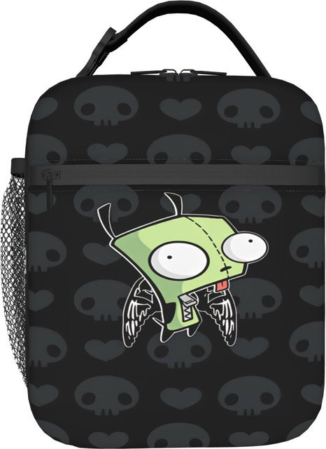 Fancy Style Studio Lunchtasche für Damen mit Invaders Zims Aufdruck, isolierte Picknick-Kühltasche aus Oxford-Stoff, Schwarz - Bild 1