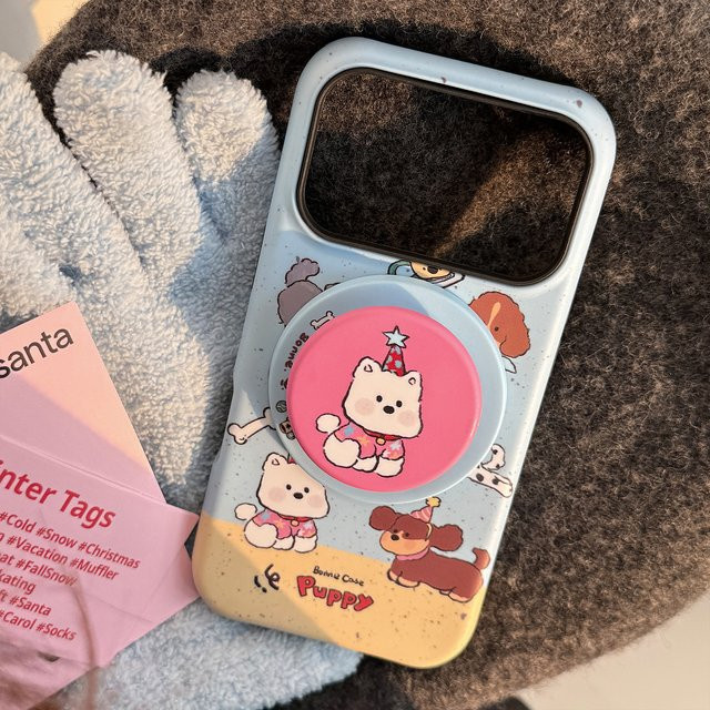 MUQGEW Magnethalter Handyhülle mit Splash-Ink-Cartoon-Welpen Design für iPhone 17, 16, 15, 14, 13, 12, Mini 11, Pro Max, stoßfeste Hartschale, Multicolour - Bild 1