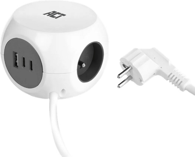 ACT AC2425 Steckdosenleiste mit 3 Steckdosen und USB-A sowie USB-C Anschlüssen in Weiß - Bild 1