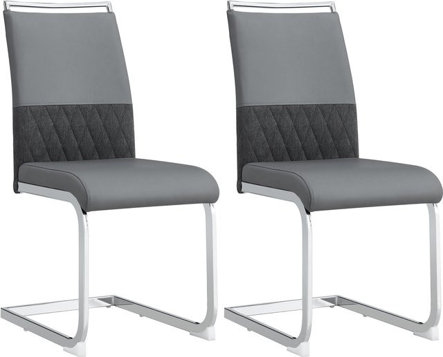 Set aus 2 modernen ergonomischen Esszimmerstühlen mit hoher Rückenlehne aus PU und Leinen in Grau - Bild 1