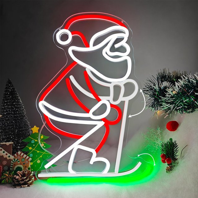 Dimmbares Weihnachtsmann-Ski Neonschild in Multicolour zur Wanddekoration mit USB-Anschluss - Bild 1