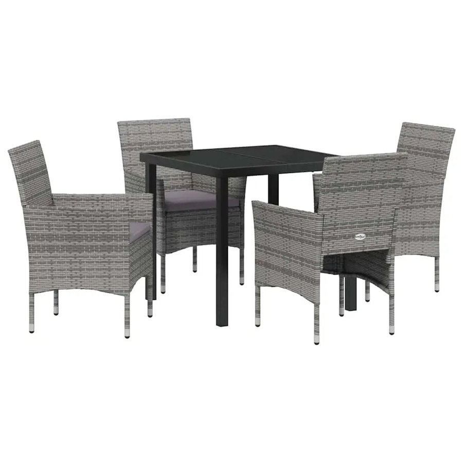 vidaXL 5-teiliges Garten Esszimmer Set aus grauem Poly-Rattan mit rechteckigem Tisch und 4 Stühlen - Bild 2