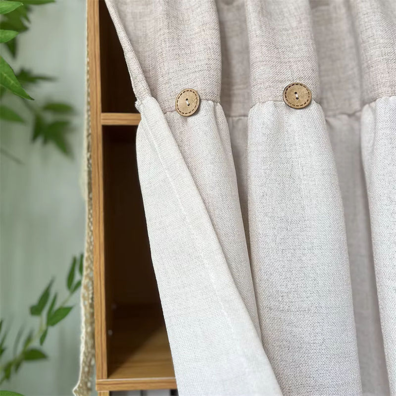 Beige halbtransparenter Leinen-Vorhang im Vintage-Design für Küche, Wohnzimmer oder Büro, Breite: 100 cm, Höhe: 50 cm - Bild 5