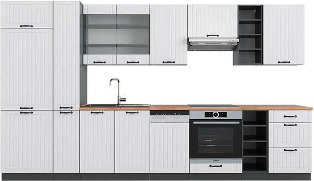 Vicco Fame-Line Küchenzeile Landhausstil in Weiß und Anthrazit mit Eiche-Optik, Breite: 355 cm - Bild 1