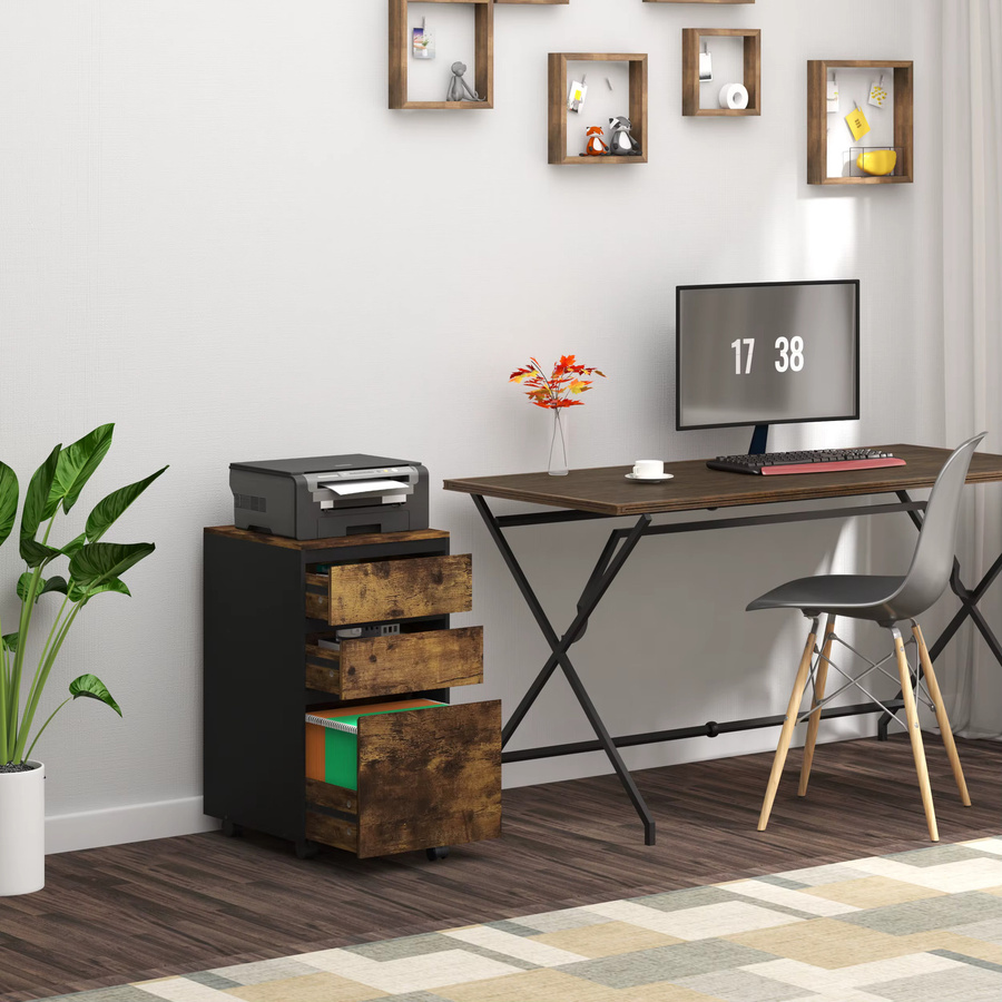 WOLTU Mobiler Aktenschrank in Eiche für Hebelordner mit 3 Schubladen und Rollen, B/T/H: 40 x 70 x 40 cm - Bild 3