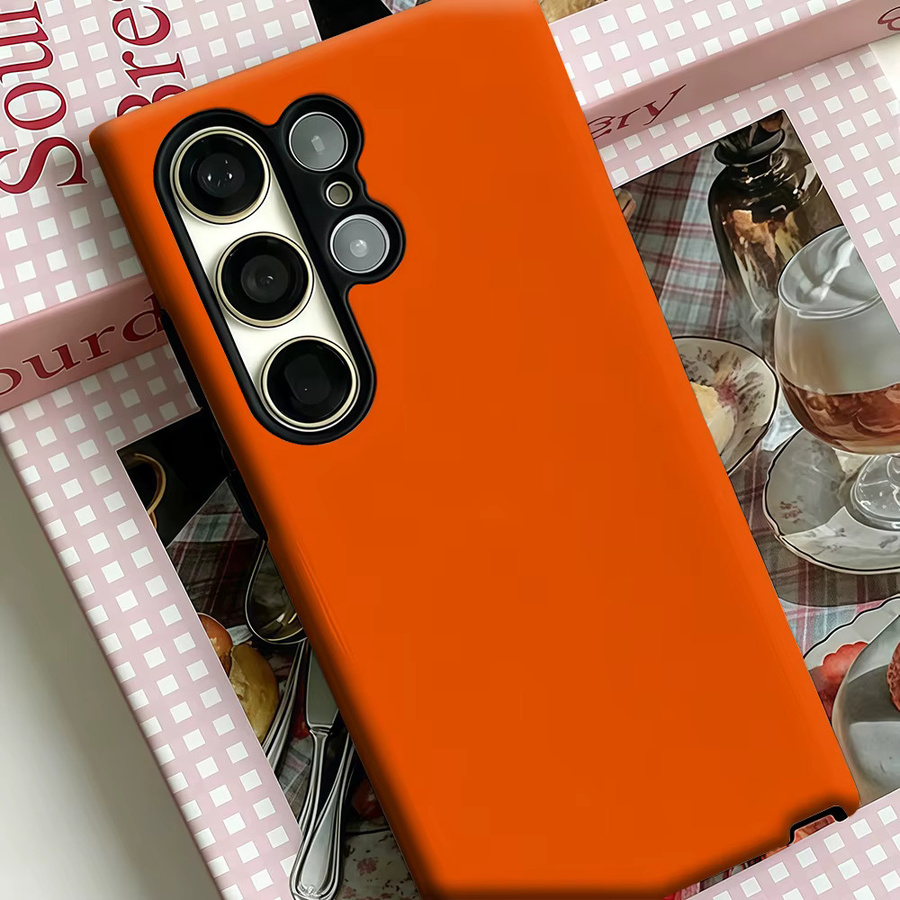 Stoßfeste Doppelschicht Handyhülle für Samsung Galaxy S25 Ultra, S24 und S23 Ultra Plus in Orange - Bild 3