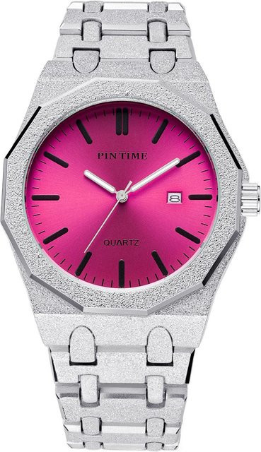 PINTIME Armbanduhr Quarz, Edelstahl, 45 mm, Herren, hellrosa/silber - Bild 1