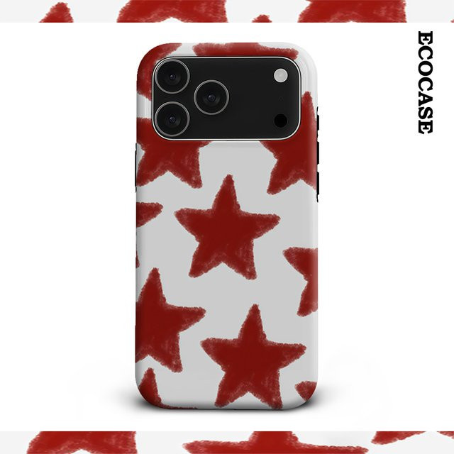 Handyhülle mit rotem Sternmuster für Apple iPhone 11 bis iPhone 17 Pro Max Plus mit doppelschichtiger Rückseite - Bild 1