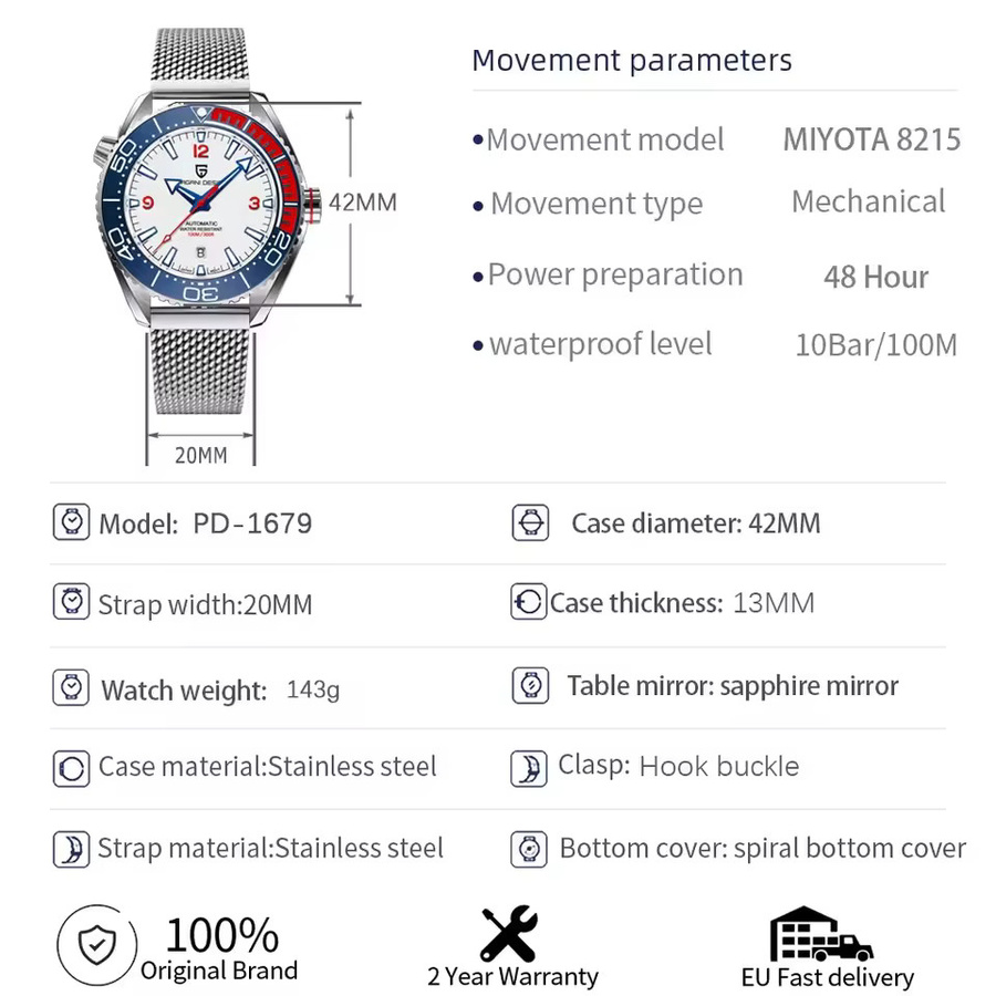 PAGANI DESIGN Armbanduhr Automatik, Edelstahl, Saphirglas, 42 mm, Herren - Bild 4