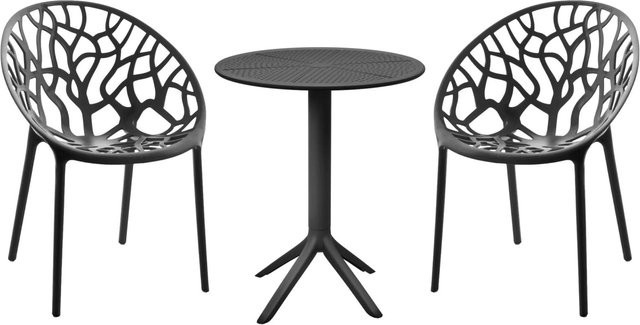 DELUKE Bistroset NODAN Gartenmöbelset für 2 Personen aus Kunststoff in Schwarz Matt, B/T/H: 70 x 70 x 80 cm - Bild 1