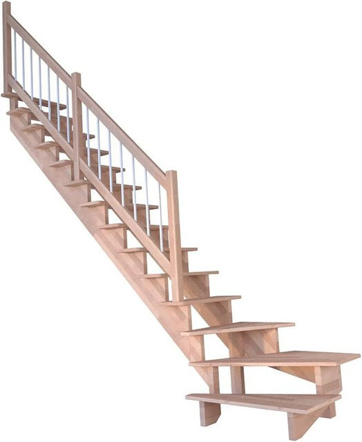 StarWood Treppe Lindos Pro Winder aus Buche mit Edelstahl-Geländer in Weiß, Braun und Silber, Länge: 100 cm - Bild 1