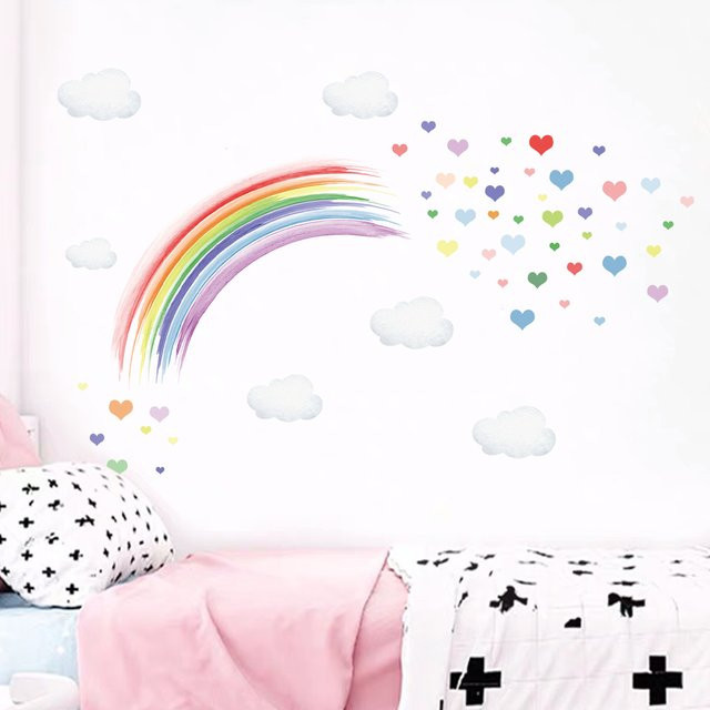 Aquarell Regenbogen Wandtattoo mit Herzmuster in Mehrfarbig für Kinderzimmer und Schlafzimmer von BRUP - Bild 1
