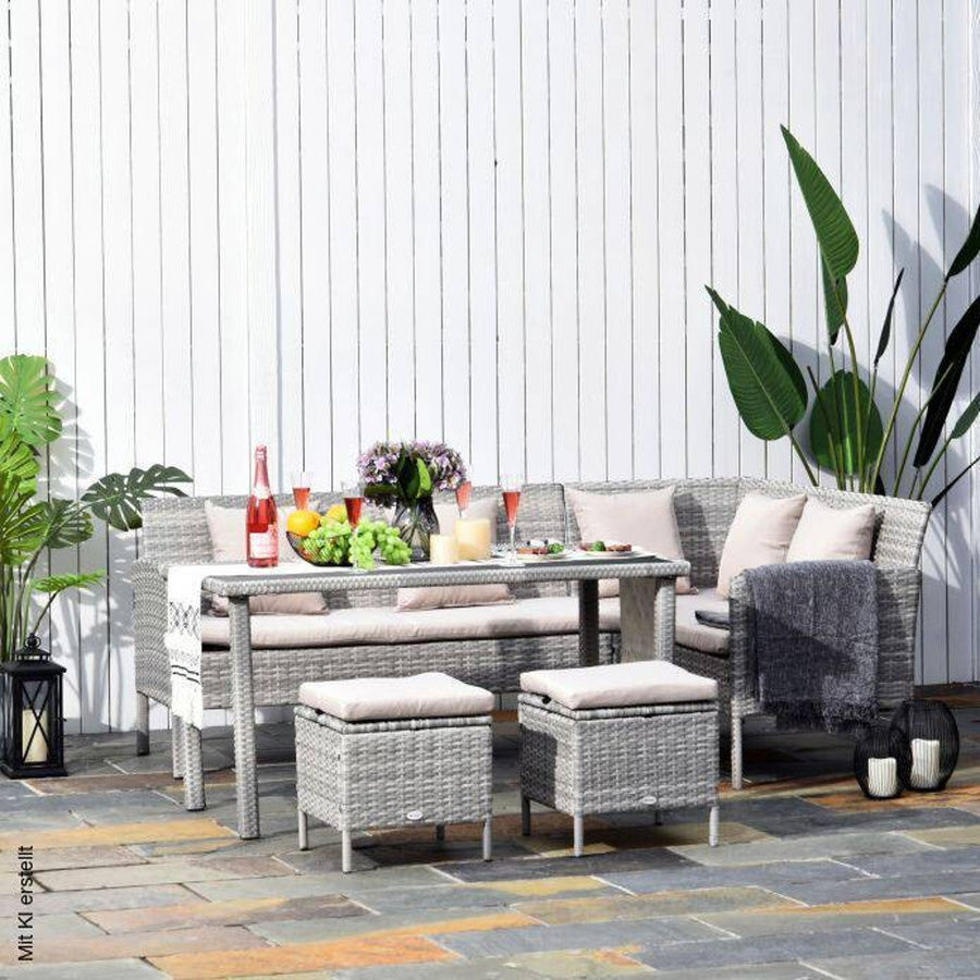 Outsunny Gartensitzgruppe aus Polyrattan in Grau und Beige, B/H/L: 142 x 75 x 125 cm - Bild 3