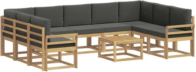 vidaXL Outdoor-Sofagarnitur 10-teilig aus Akazienholz in Weiß und Anthrazit mit L-Form, Eckelement, 3-Sitzer-Sofa und Couchtisch, B/T/H: 59 x 59 x 37 cm - Bild 1