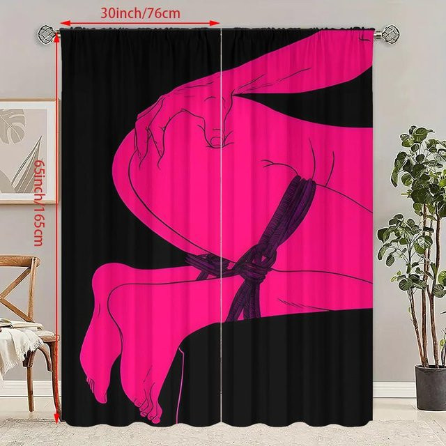 2er-Set Valentinstag Vorhang mit Charakterdruck aus Polyester in Pink, B/H: 76 x 165 cm - Bild 1
