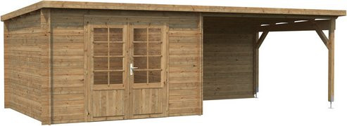 Palmako Ella Blockbohlenhaus aus Fichtenholz in Hellbraun mit Flachdach und modernem Design B/H/T: 652 x 214 x 300 cm - Bild 3