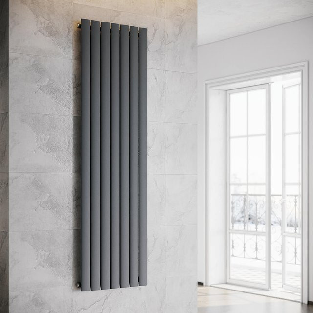 SONNI Flach Heizkörper Paneelheizkörper Wandheizung mit Mittelanschluss in Anthrazit, B: 180,0 cm, H: 53,9 cm - Bild 1