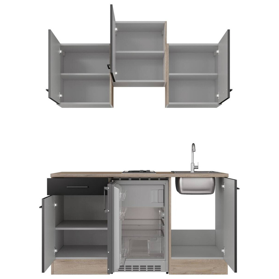 Flex-Well Singleküche Capri Schwarz Matt mit Eichen-Optik B/H/T: 151 x 226 x 60 cm - Bild 3