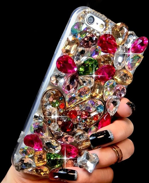 Glitzer Strass Handyhülle von Songxiu Technology für iPhone in Hellrosa mit bunten Kristall Edelstein 3D Bling Juwelen - Bild 1