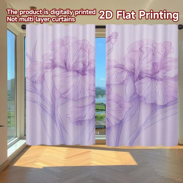 Set aus 2 lichtfilternden Druckvorhängen Florale Harmonie Lavendel aus Polyester, Breite: 100 cm, Höhe: 70 cm - Bild 1