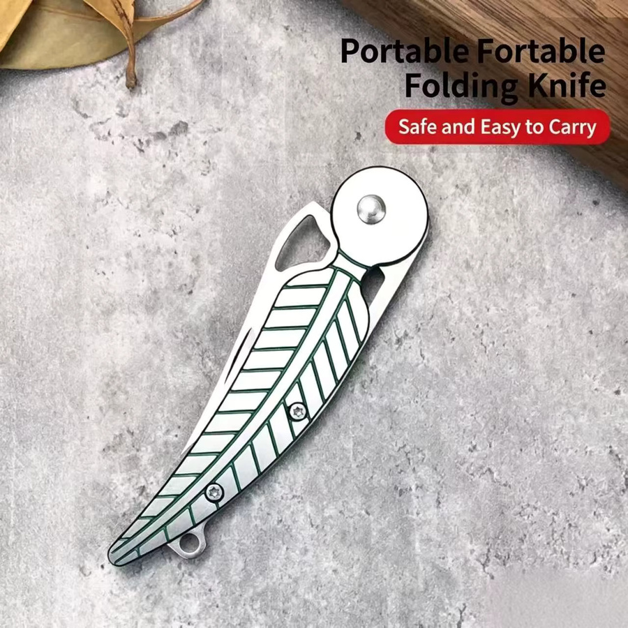 Blattförmiges Mini-Klappmesser als Schlüsselanhänger aus Edelstahl in Silber für EDC und zum Öffnen von Paketen oder Obst - Bild 3