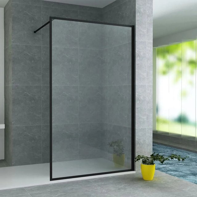 Aloni Duschwand Walk-In Duschabtrennung mit mattem schwarzem Profil und Easy-Clean-Beschichtung, Glas transparent, B: 100 cm, H: 200 cm, Glasstärke: 8 mm - Bild 1