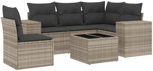 vidaXL 6-tlg. Garten-Sofagarnitur in L-Form aus Polyrattan mit Kissen, Hellgrau - Bild 1