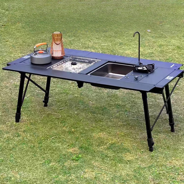 Camping IGT Tisch 4 Einheiten Ultraleichter Klappbarer Outdoor-Kochtisch aus Aluminiumlegierung in Schwarz - Bild 1