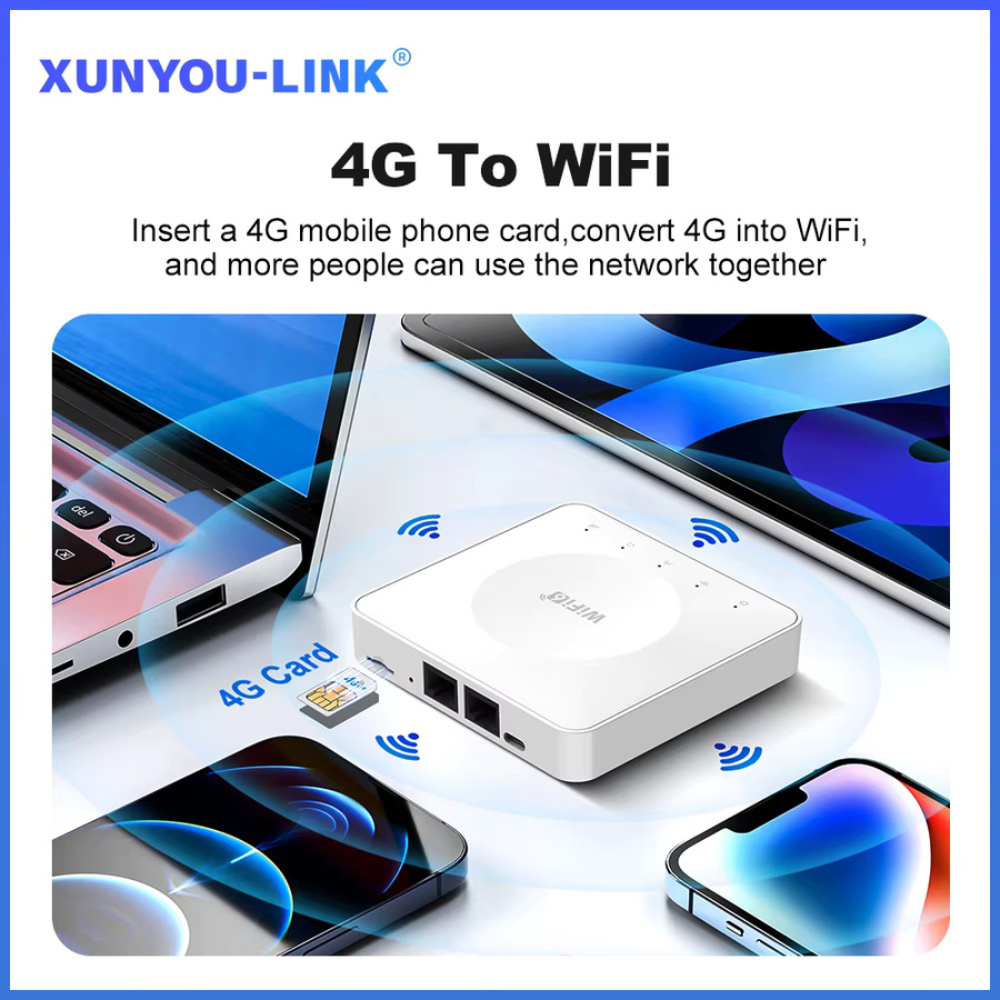 XUNYOU-LINK 4G LTE WiFi 6 WLAN-Router mit 300Mbps, Mobiler Hotspot mit Typ-C Schnittstelle für bis zu 32 Geräte, Weiß - Bild 2