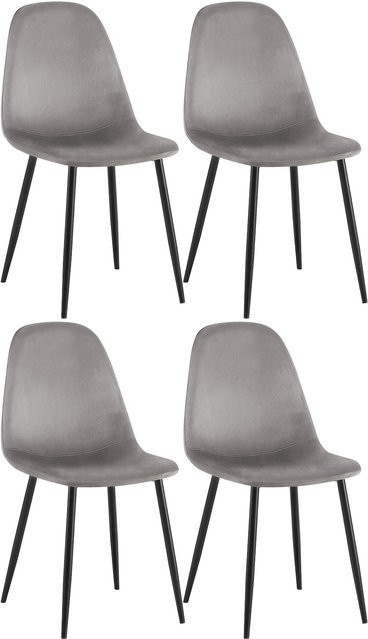 CLP Esszimmerstühle Napier 4er Set, gepolsterte Küchenstühle aus Samt in Grau, modern mit Rückenlehne, bis 150 kg belastbar - Bild 1